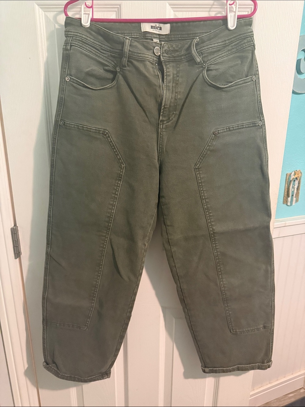Mica Olive Green Barrel Leg Jeans - Women's Utility Style